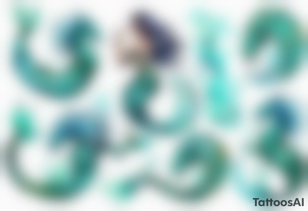 a mermaid serpent hybrid with turquoise scales by the ocean tattoo idea