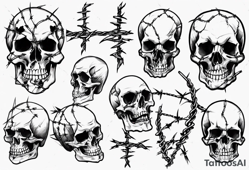 Skulls, barbed wire, arm piece tattoo idea