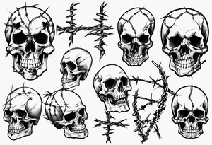 Skulls, barbed wire, arm piece tattoo idea