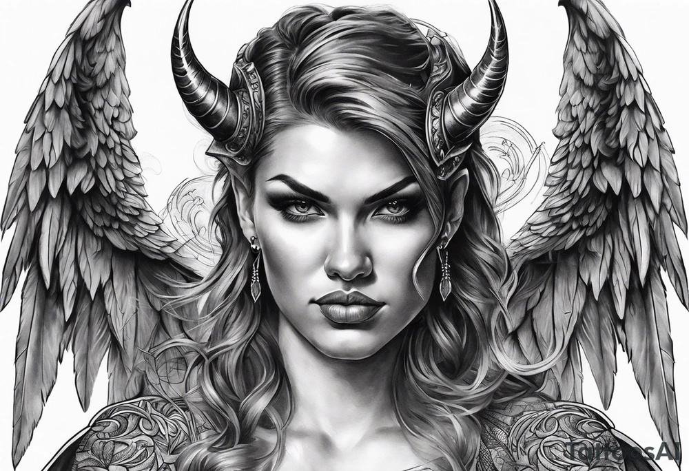 Devil with angel wings aggressive tattoo idea