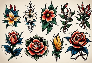 Three American traditional flowers tattoo idea