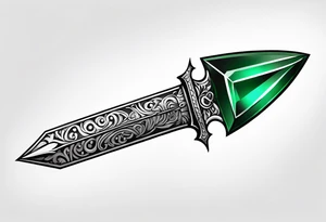 An athame dagger with the hilt turned upward and an emerald gemstone on the hilt not on the blade tattoo idea