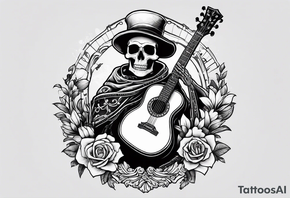 skeleton holding a guitar tattoo idea
