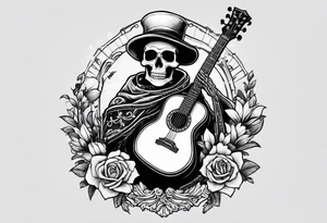 skeleton holding a guitar tattoo idea