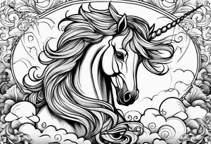 Whimsical unicorn in clouds tattoo idea