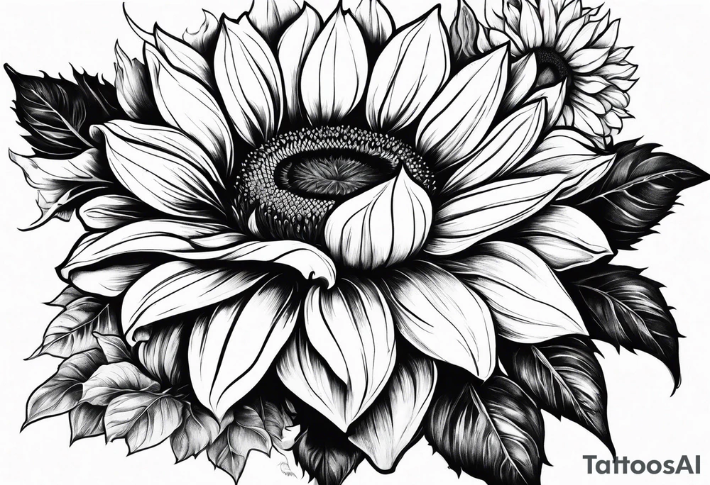 Sunflower, rose flower tattoo idea