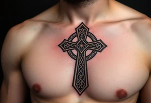 A Celtic cross with sharp, geometric edges, blending traditional design with modern minimalism. tattoo idea