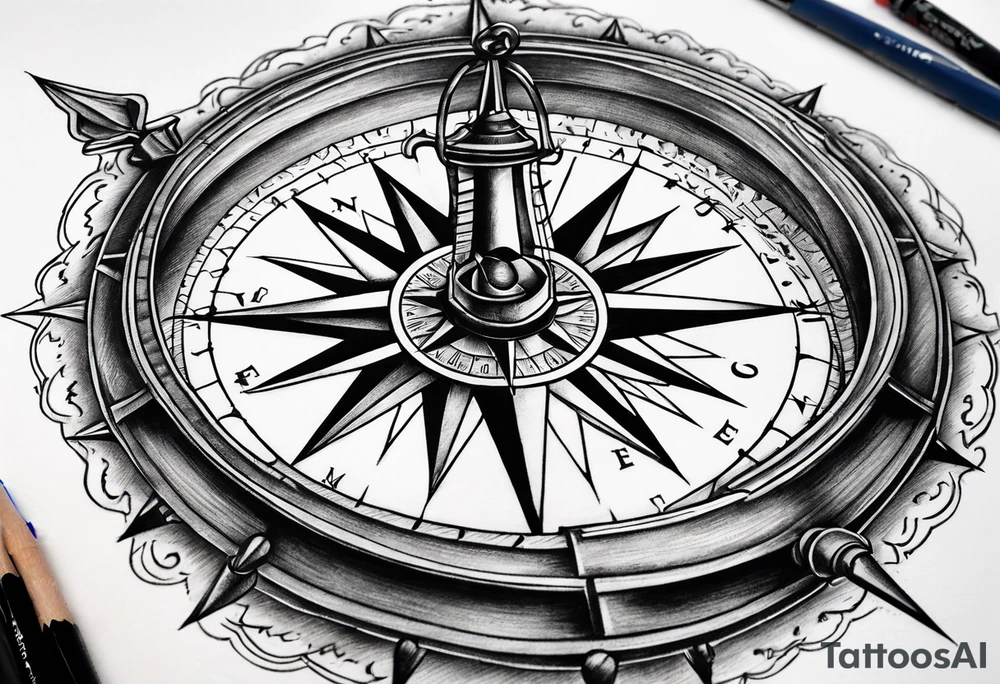 Fire Navy ships Compass tattoo idea