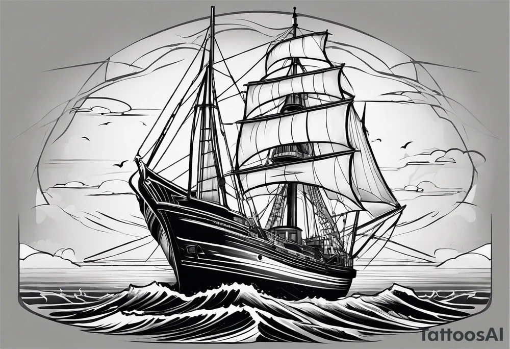 maritime lighthouse in a front view sailboat serving as a mast for a sail. tattoo idea