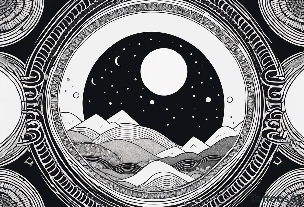 Geometric interpretation of the phases of the Moon in the form of a semicircle of partially filled circles. tattoo idea