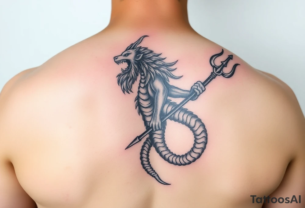 realistic poseidon with trident tattoo idea
