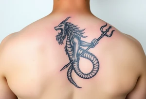 realistic poseidon with trident tattoo idea