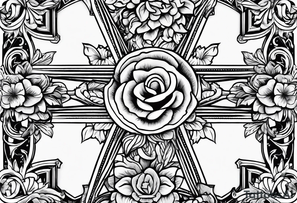 Cross, simple, Flowers, In God we trust tattoo idea