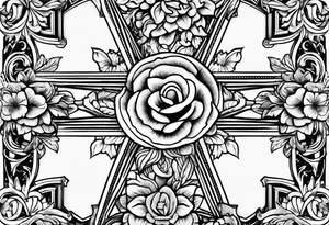 Cross, simple, Flowers, In God we trust tattoo idea