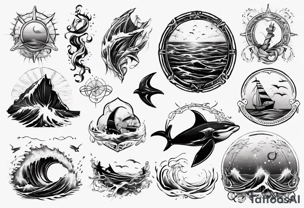 modern tattoo of the ocean that represents strength, love and unity tattoo idea
