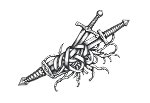 Armband tattoo of a sword with covered in a Celtic knot roots tattoo idea
