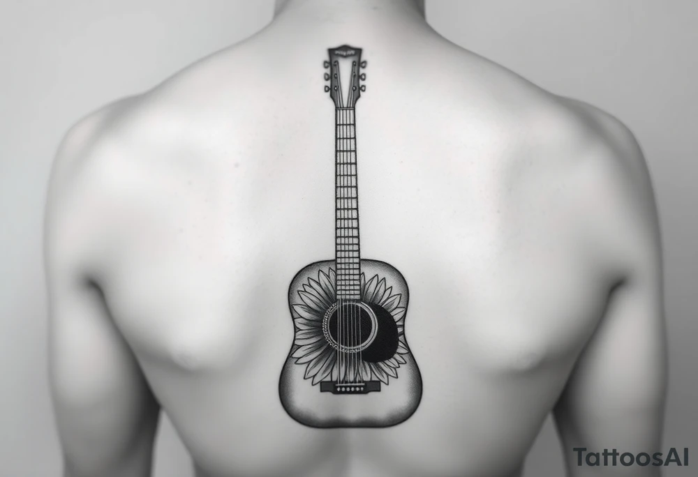 Acoustic guitar with  sunflower on bottom tattoo idea