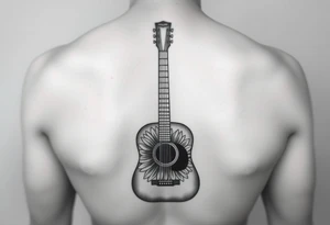 Acoustic guitar with  sunflower on bottom tattoo idea