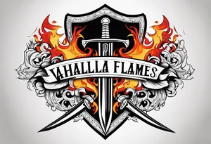 Valhalla flames shield sword tattoo idea