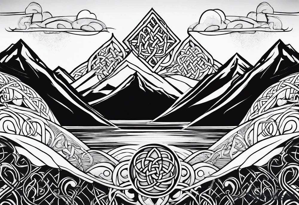 celtic knot and mountains tattoo idea