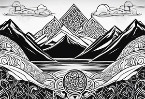 celtic knot and mountains tattoo idea