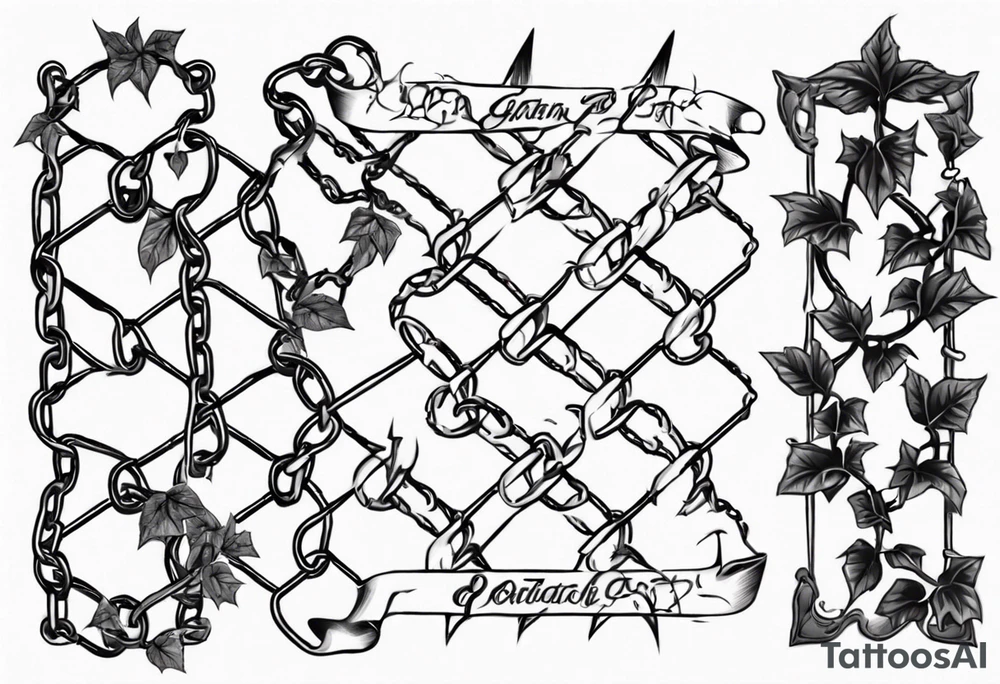 chain link fence with pointy ivy tattoo idea