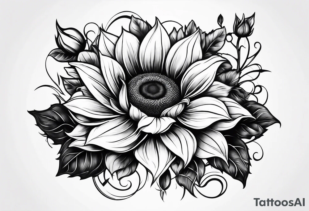 sunflower  rose tattoo idea