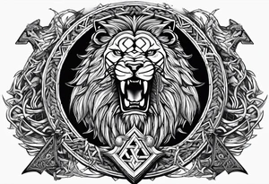 Valhalla sword shield  axe lion 
Valknut barbed wire chains tattoo idea