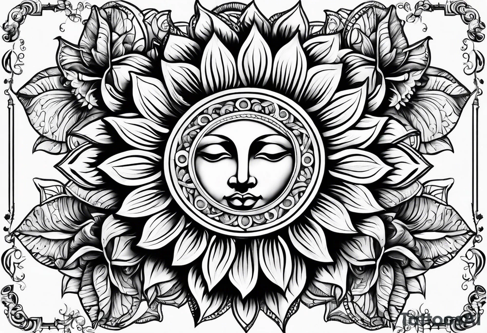 Sunflowers sun and moon tattoo idea
