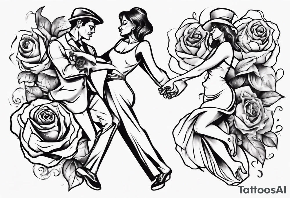 Dancing guy and girl into a rose tattoo idea