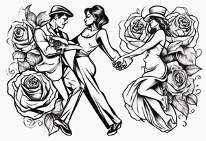 Dancing guy and girl into a rose tattoo idea