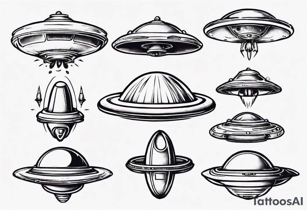 Sketch style flying saucer tattoo idea
