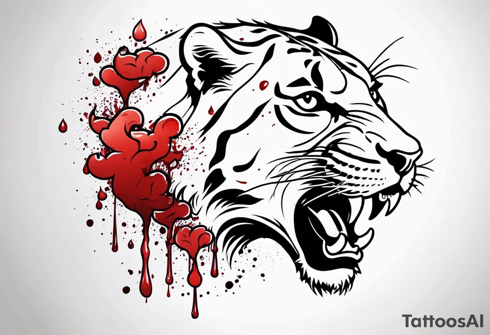 a panthera head with blood drops from mouth tattoo idea