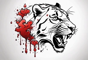 a panthera head with blood drops from mouth tattoo idea