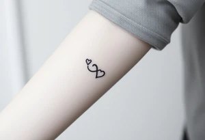 A minimalist infinity symbol with two tiny hearts at the end of each loop, rendered in a thin, black ink for a subtle, timeless look tattoo idea