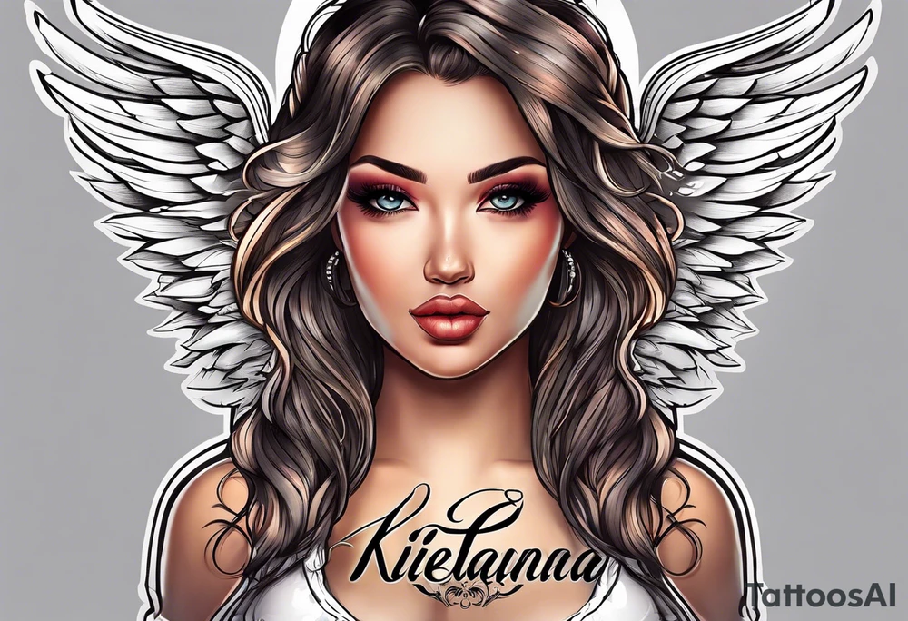 The name Kieanna with angel wings tattoo idea