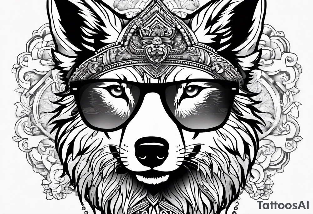Badass wolf wearing sunglasses tattoo idea