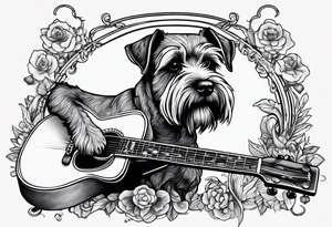 Miniature schnauzer playing guitar tattoo idea