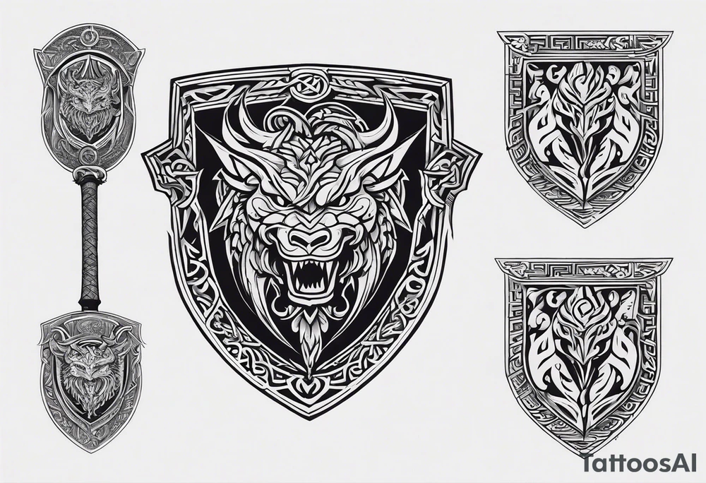 Viking sword Valhalla shield dragon tattoo idea