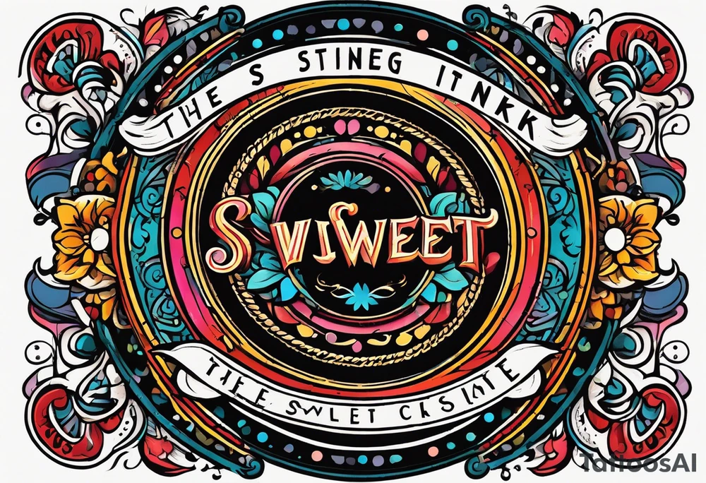 bold, colorful, simple, includes the words "The Sweet Ink", in a circle design tattoo idea