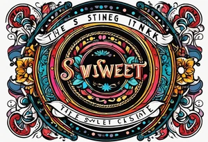 bold, colorful, simple, includes the words "The Sweet Ink", in a circle design tattoo idea