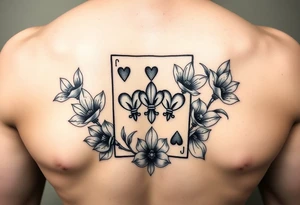 6 of hearts card with fleur de lis as the hearts and magnolias in the background tattoo idea
