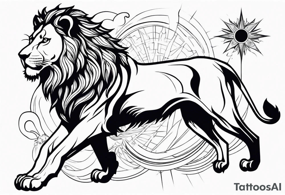 combine a lion, flying kite, and sun burst or light burst into a large tattoo for the shoulder and arm tattoo idea