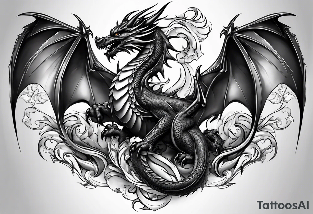 Family of five dragons with wings spread tattoo idea