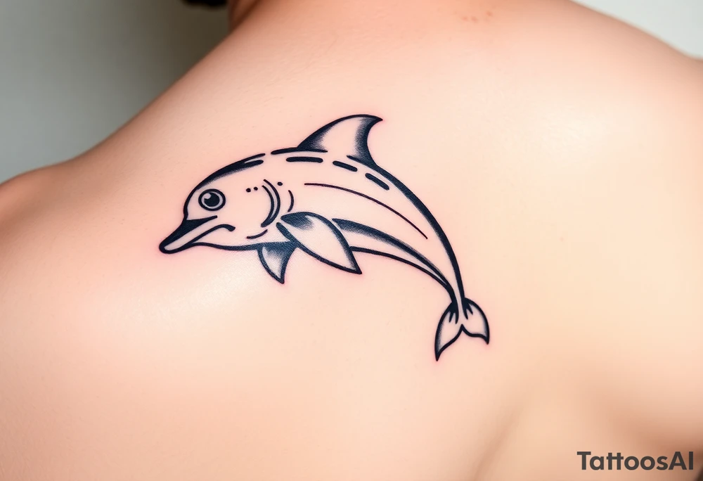 Cartoon dolphin on a fishing hook tattoo idea