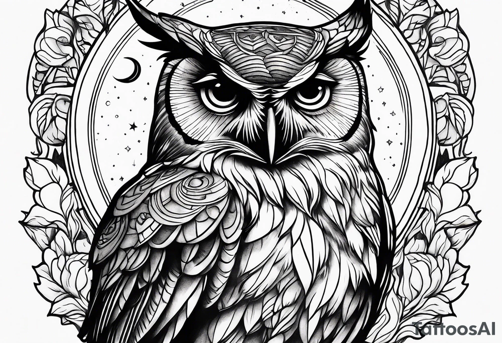 Owl with moon and cardinal tattoo idea