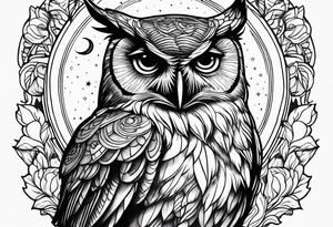 Owl with moon and cardinal tattoo idea