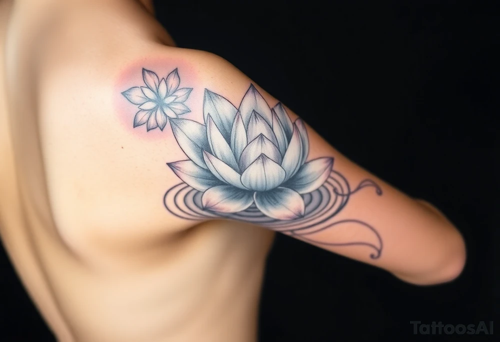 serene lotus flower emerging from sacred waters with ripples tattoo idea