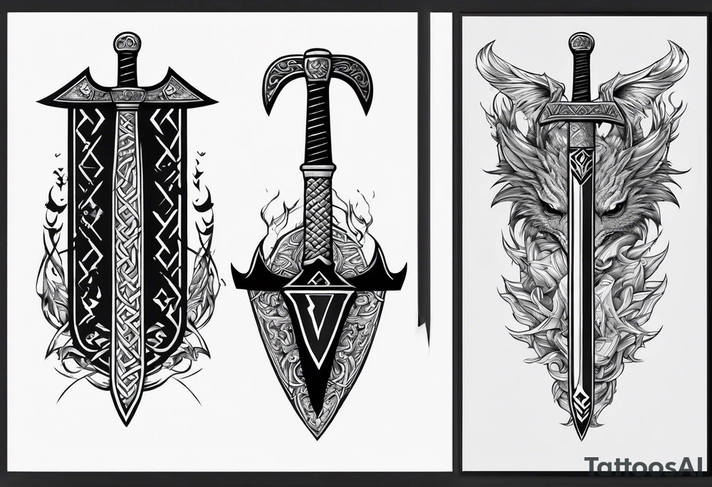Valhalla valknut sword axe Dragon tattoo idea