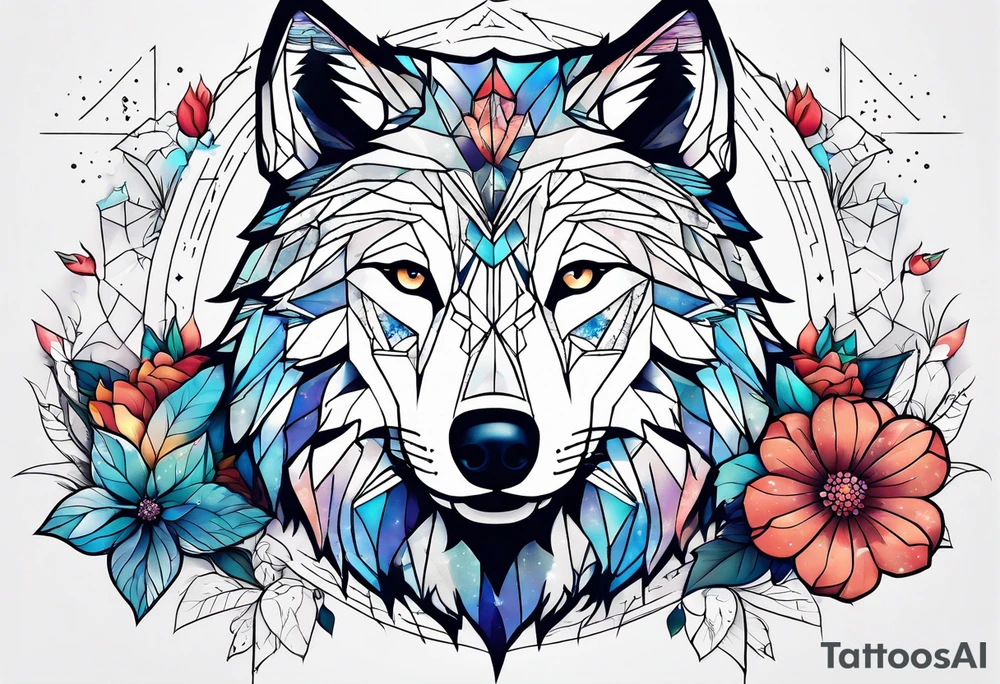 Constellation, animal wolf snow , géométric , flower tattoo idea